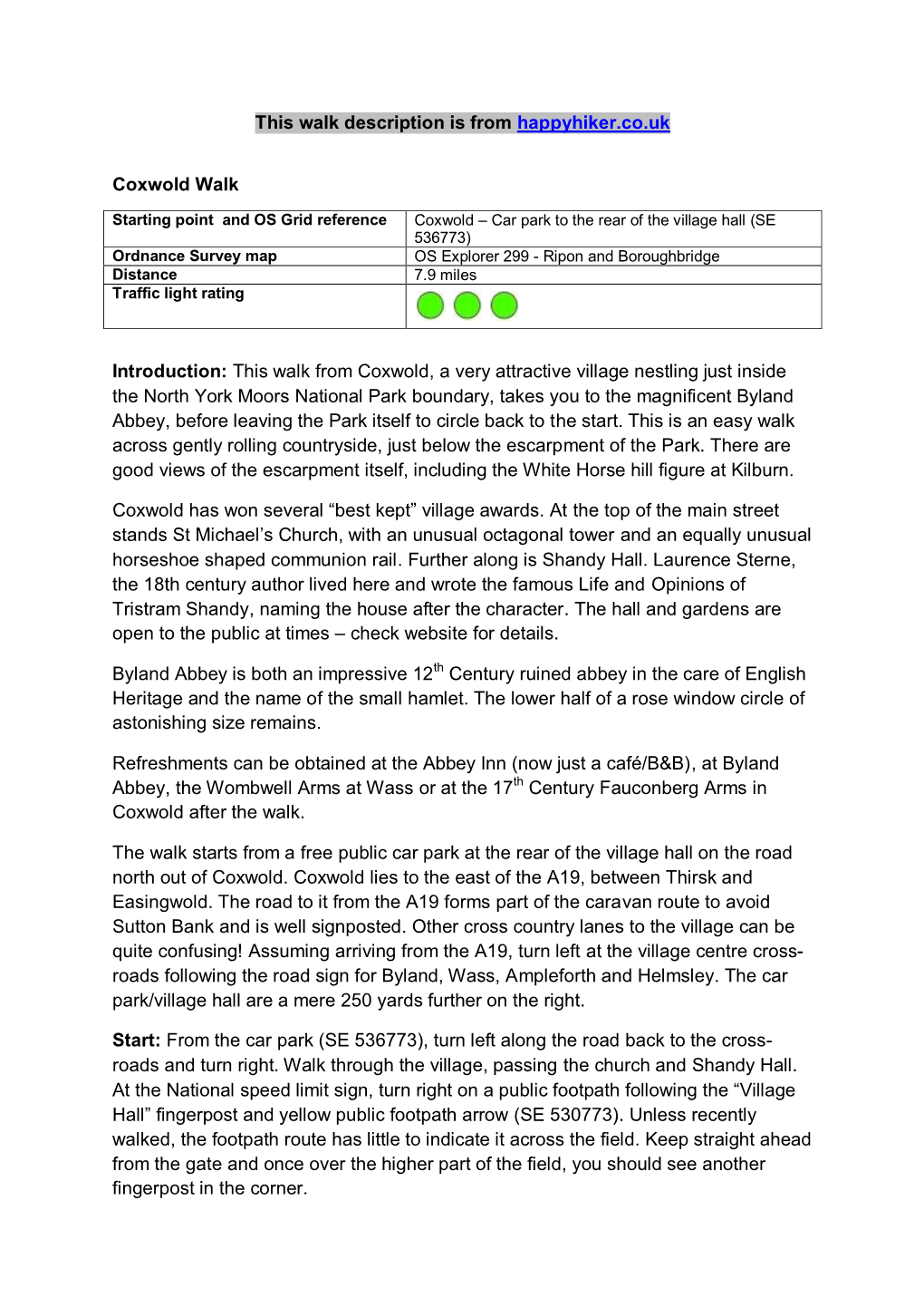 This Walk Description Is from Happyhiker.Co.Uk Coxwold Walk Introduction: This Walk from Coxwold, a Very Attractive Village Nest
