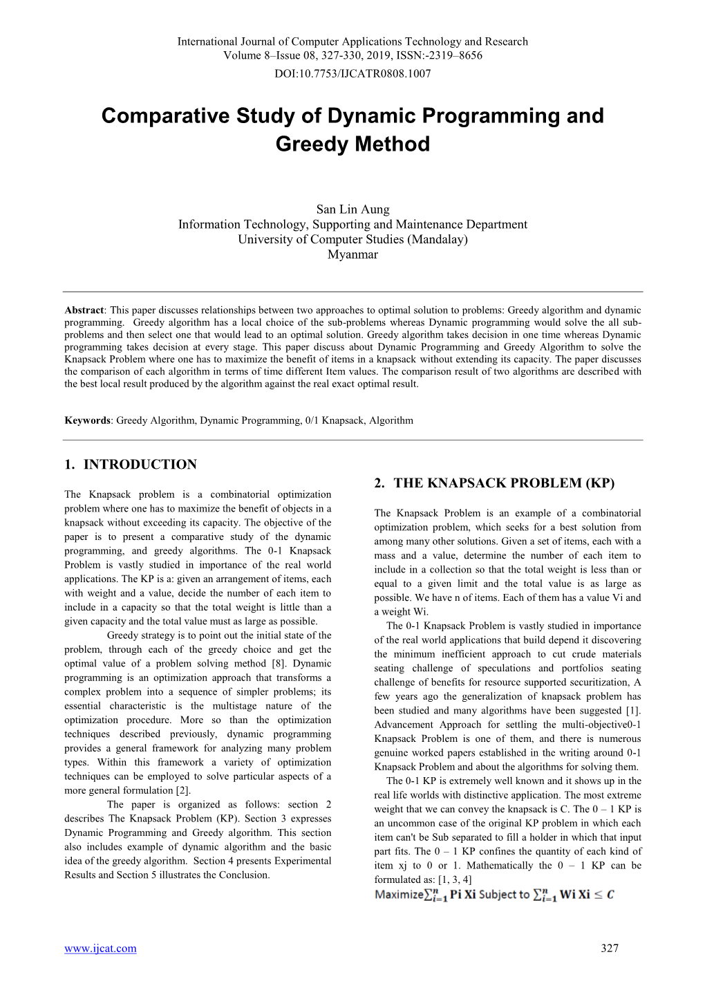 Comparative Study of Dynamic Programming and Greedy Method