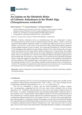 An Update on the Metabolic Roles of Carbonic Anhydrases in the Model Alga Chlamydomonas Reinhardtii
