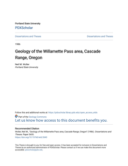 Geology of the Willamette Pass Area, Cascade Range, Oregon