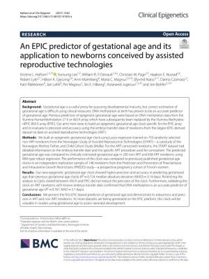 An EPIC Predictor of Gestational Age and Its Application to Newborns Conceived by Assisted Reproductive Technologies Kristine L