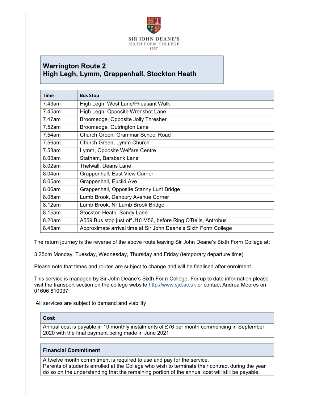 Warrington Route 2 High Legh, Lymm, Grappenhall, Stockton Heath