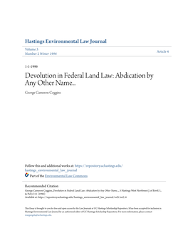 Devolution in Federal Land Law: Abdication by Any Other Name