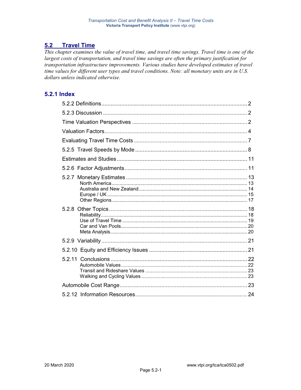 Travel Time Costs Victoria Transport Policy Institute (