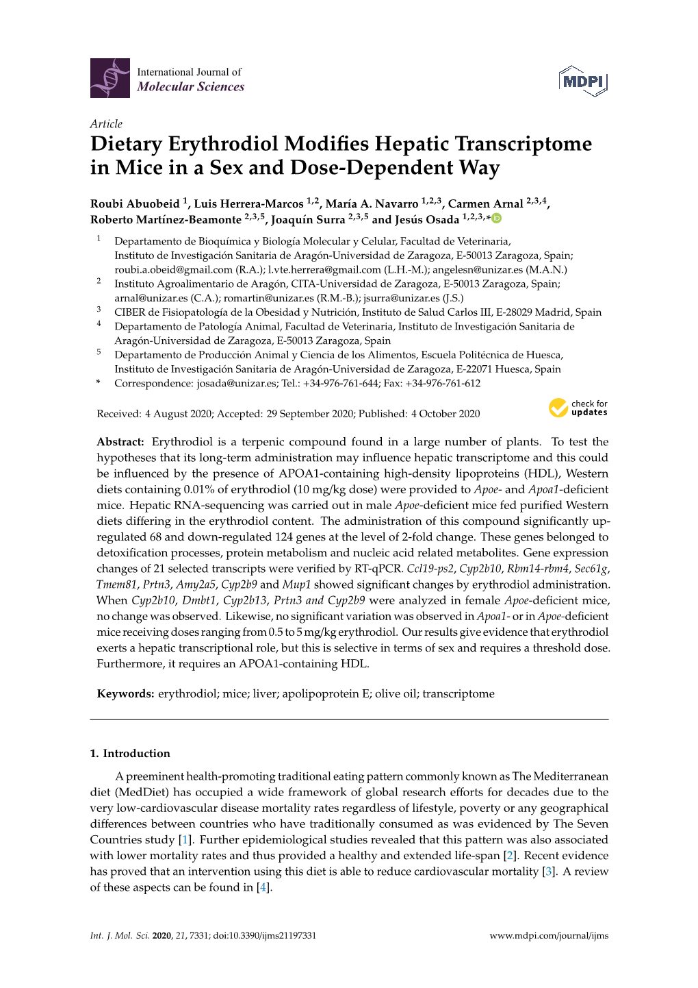 Dietary Erythrodiol Modifies Hepatic Transcriptome in Mice in a Sex And