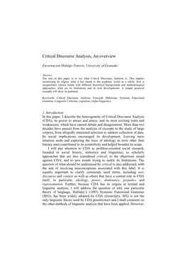 Critical Discourse Analysis, an Overview