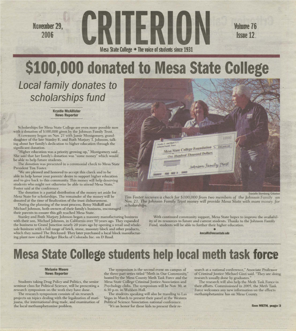 $100000 Donated to Mesa State College