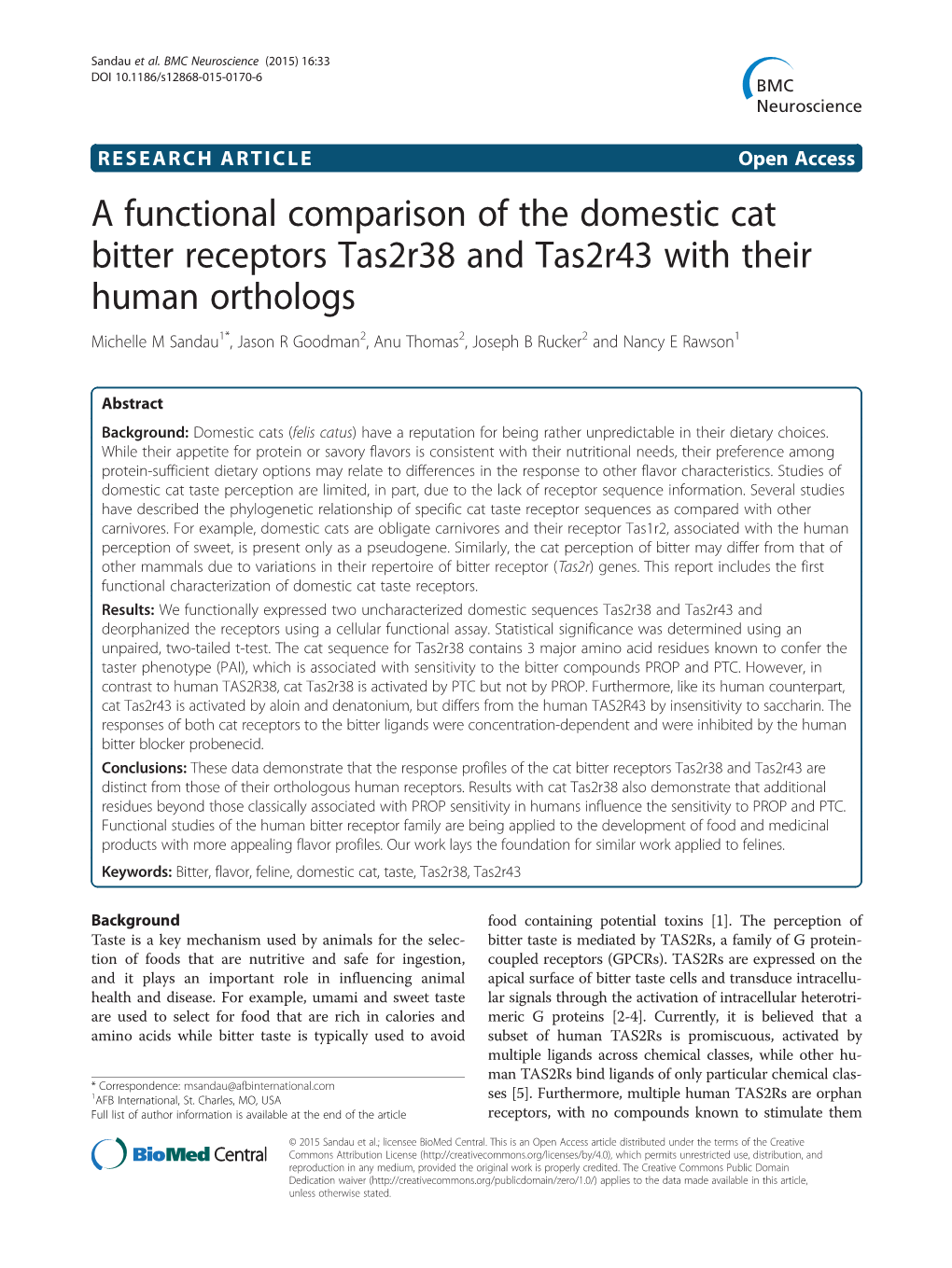 A Functional Comparison of the Domestic Cat Bitter Receptors