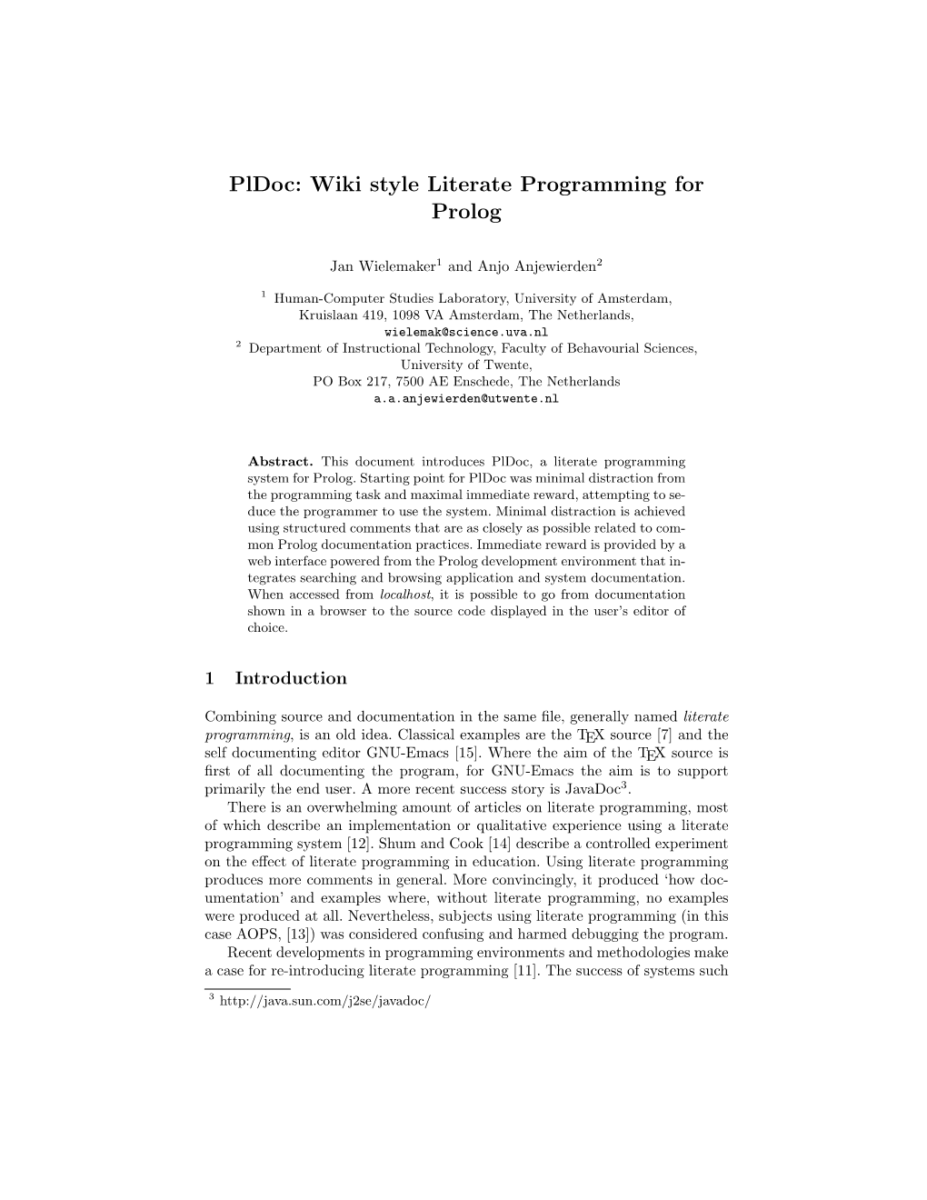Pldoc: Wiki Style Literate Programming for Prolog