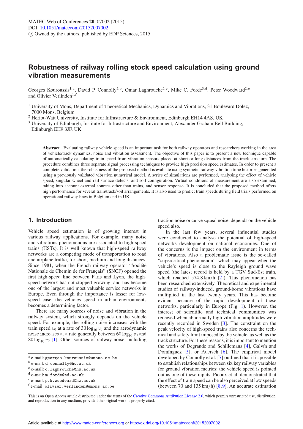 Robustness of Railway Rolling Stock Speed Calculation Using Ground Vibration Measurements