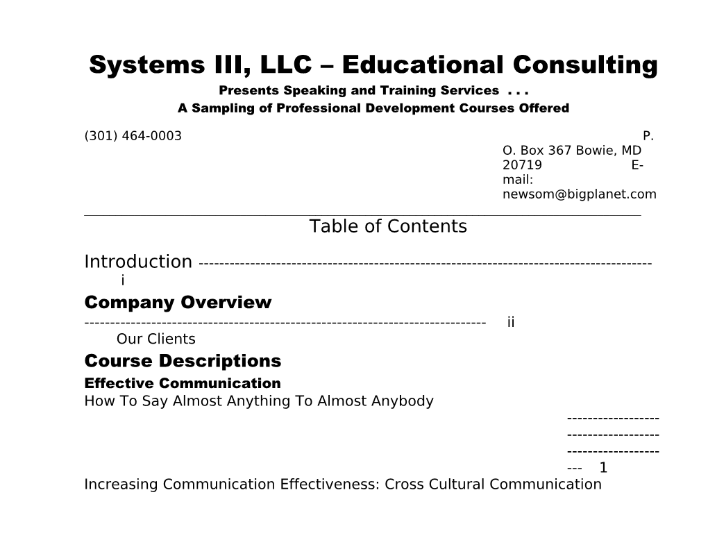 Systems III, LLC Educational Consulting