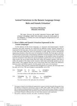 Lexical Variations in the Batanic Language Group: Male and Female Urination1