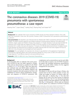 Pneumonia with Spontaneous Pneumothorax: a Case Report Xiaoxing Chen1†, Guqin Zhang2†, Yueting Tang3, Zhiyong Peng4 and Huaqin Pan4*