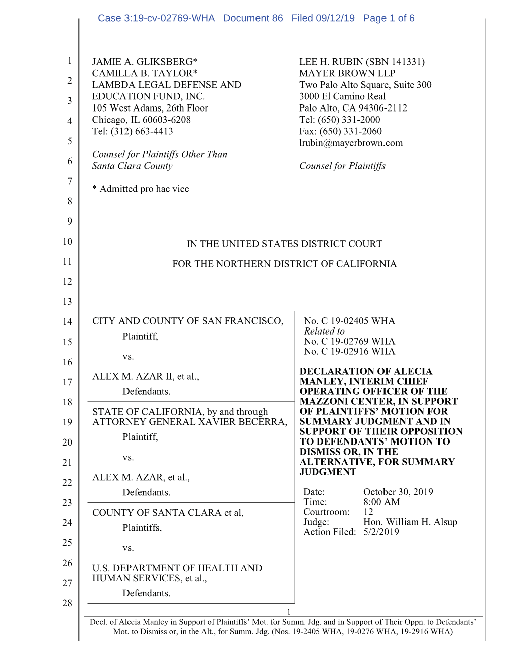 Case 3:19-Cv-02769-WHA Document 86 Filed 09/12/19 Page 1 of 6