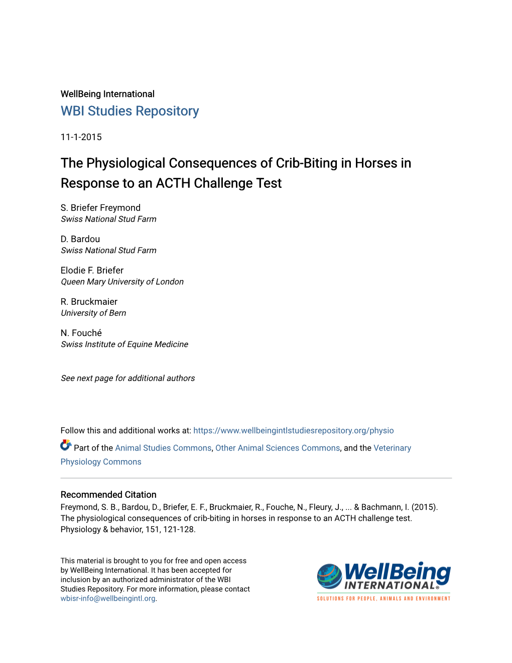 The Physiological Consequences of Crib-Biting in Horses in Response to an ACTH Challenge Test