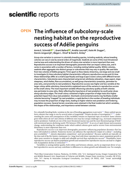 The Influence of Subcolony-Scale Nesting Habitat on the Reproductive