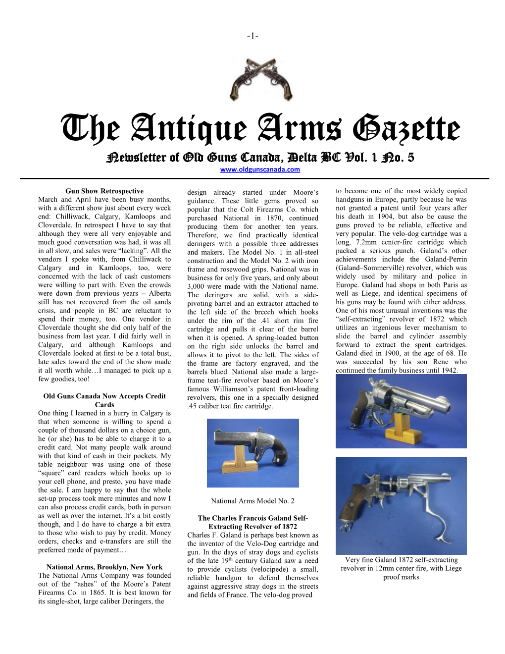 The Antique Arms Gazette Newsletter of Old Guns Canada, Delta BC Vol