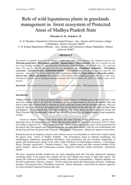 Role of Wild Leguminous Plants in Grasslands Management in Forest Ecosystem of Protected Areas of Madhya Pradesh State