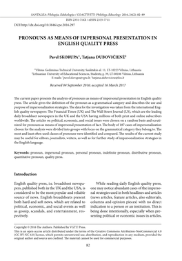 Pronouns As Means of Impersonal Presentation in English Quality Press