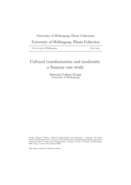 Cultural Transformation and Modernity: a Samoan Case Study