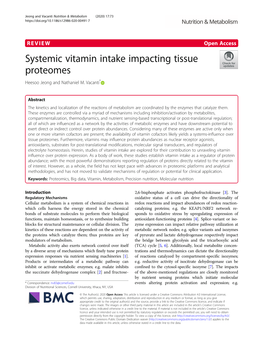 Systemic Vitamin Intake Impacting Tissue Proteomes Heesoo Jeong and Nathaniel M