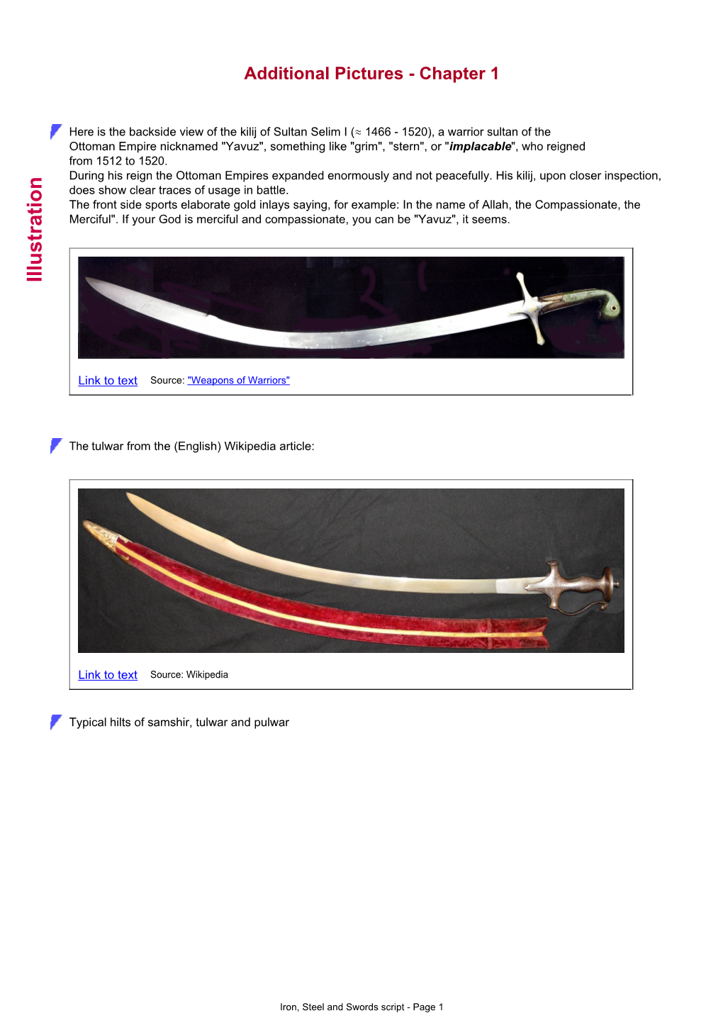 Iron, Steel and Swords Script - Page 1 Link to Text Source: Top: One of the Samshirs Seen Khorasani's Beautiful Book