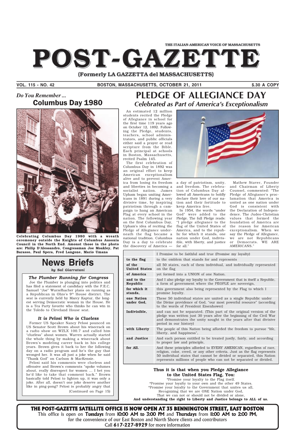 News Briefs PLEDGE of ALLEGIANCE