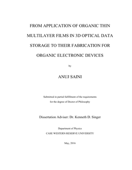 From Application of Organic Thin Multilayer Films in 3D Optical Data Storage to Their Fabrication for Organic Electronic Devices
