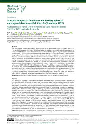 Seasonal Analysis of Food Items and Feeding Habits of Endangered Riverine Catfish Rita Rita
