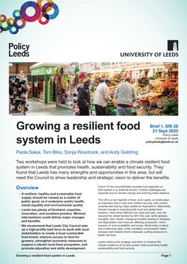 Growing a Resilient Food System in Leeds Page 1 Food System Workshops “Governments and Local Authorities This Policy Brief Is Informed by Two Workshops