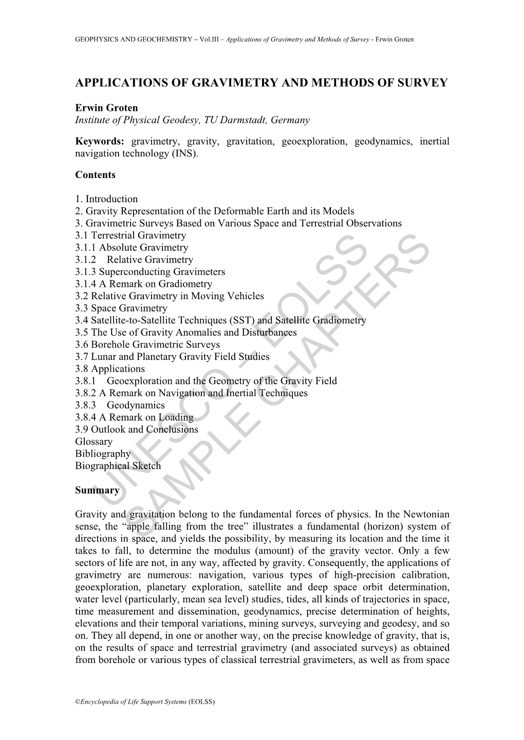 Applications of Gravimetry and Methods of Survey - Erwin Groten