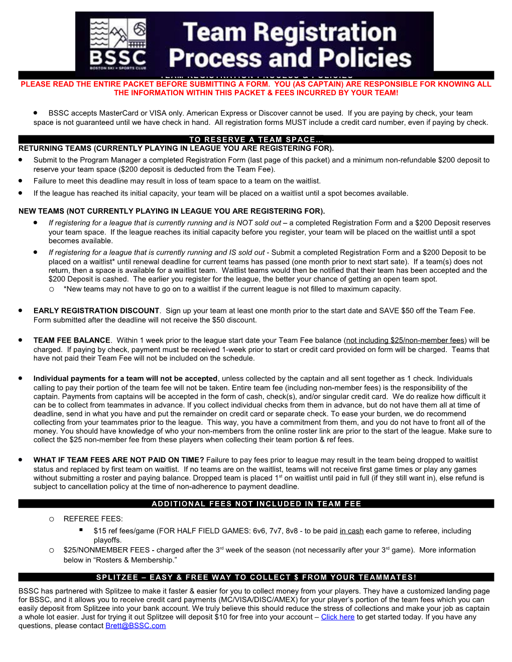 Team Registration Process & Policies