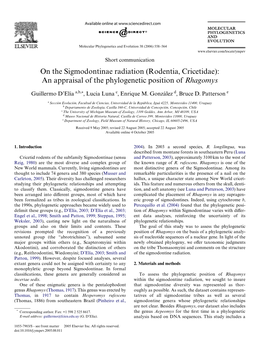 An Appraisal of the Phylogenetic Position of Rhagomys