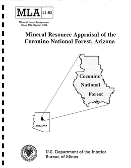 Mineral Resource Appraisal of the I Coconino National Forest, Arizona I I I I