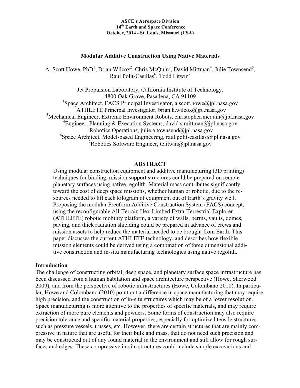 Modular Additive Construction Using Native Materials