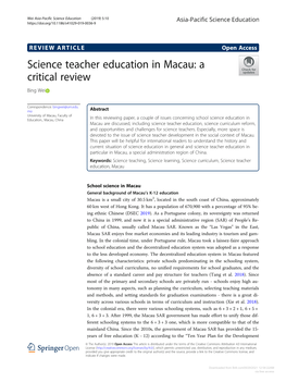 Science Teacher Education in Macau: a Critical Review Bing Wei
