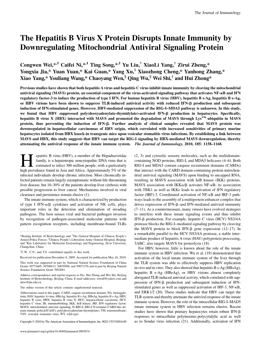 Mitochondrial Antiviral Signaling Protein Innate Immunity By