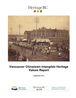 Vancouver Chinatown Intangible Heritage Values Report