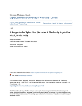 A Reappraisal of Tylenchina (Nemata). 4. the Family Anguinidae Nicoll, 1935 (1926)