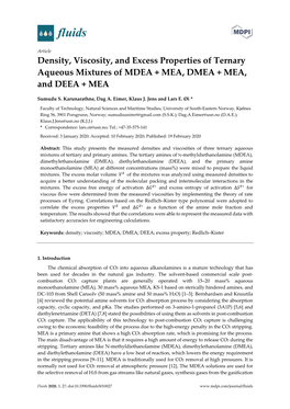 Density, Viscosity, and Excess Properties of Ternary Aqueous Mixtures of MDEA + MEA, DMEA + MEA, and DEEA + MEA