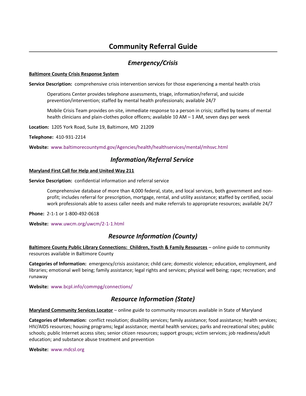 Baltimore County Crisis Response System