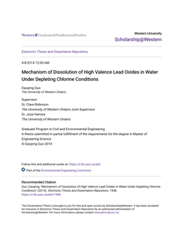 Mechanism of Dissolution of High Valence Lead Oxides in Water Under Depleting Chlorine Conditions