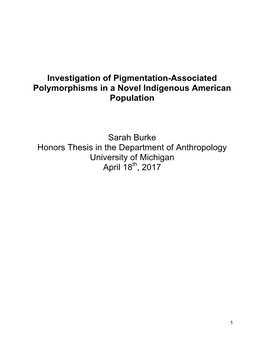 Investigation of Pigmentation-Associated Polymorphisms in a Novel Indigenous American Population Sarah