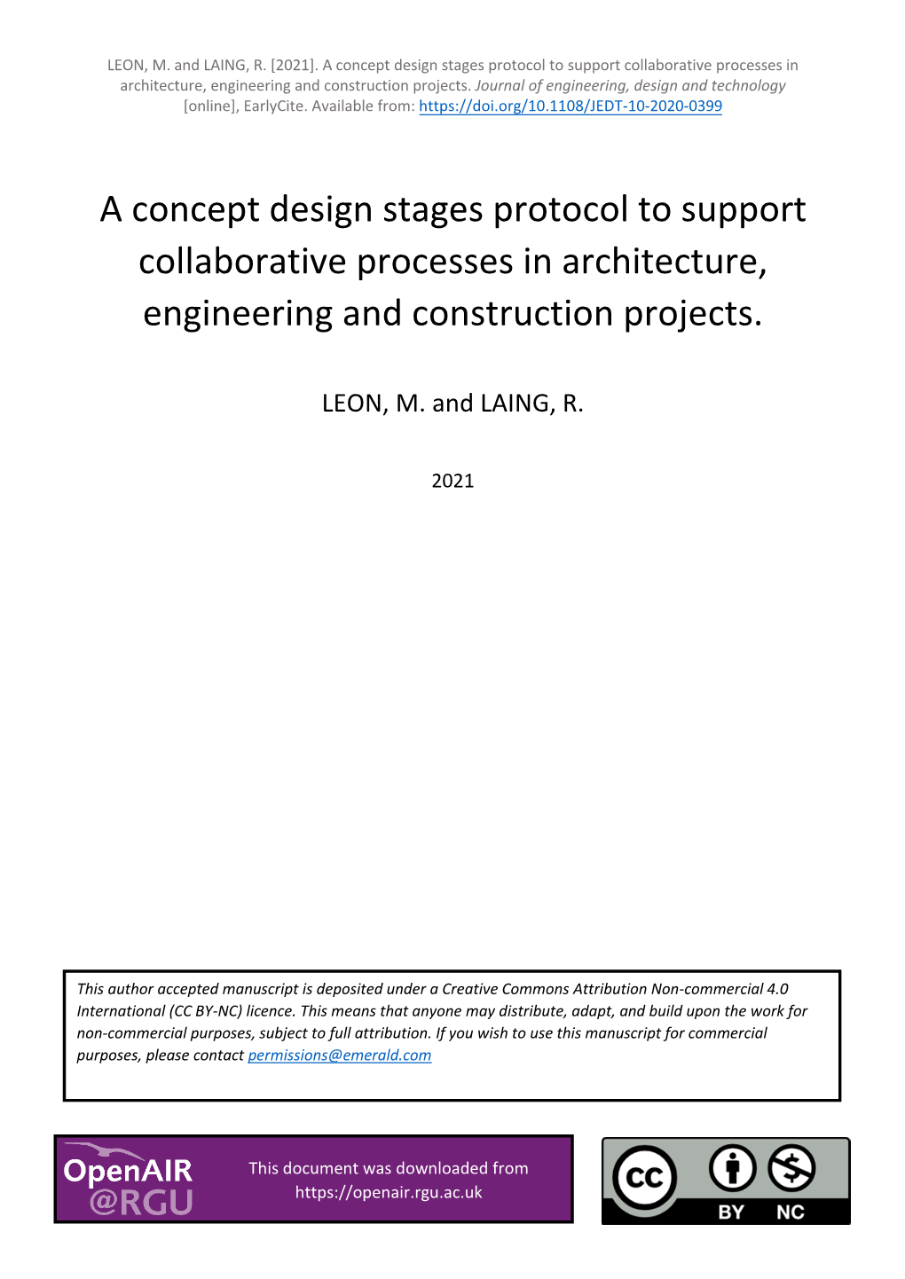 A Concept Design Stages Protocol to Support Collaborative Processes in Architecture, Engineering and Construction Projects