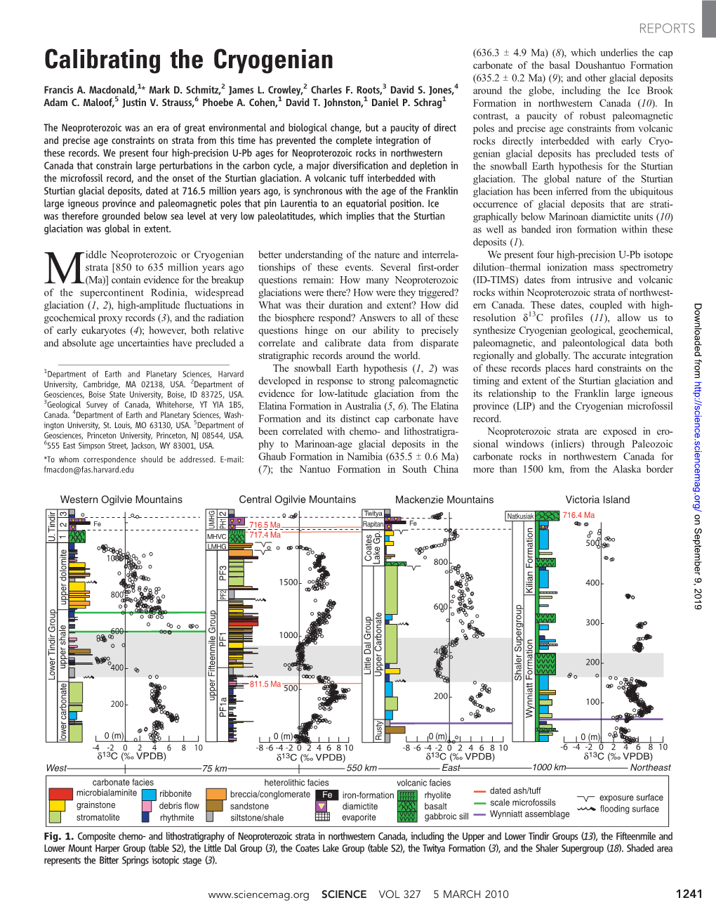 Calibrating the Cryogenian Carbonate of the Basal Doushantuo Formation (635.2 T 0.2 Ma) (9); and Other Glacial Deposits Francis A