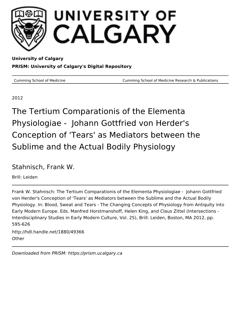 The Tertium Comparationis of the Elementa Physiologiae