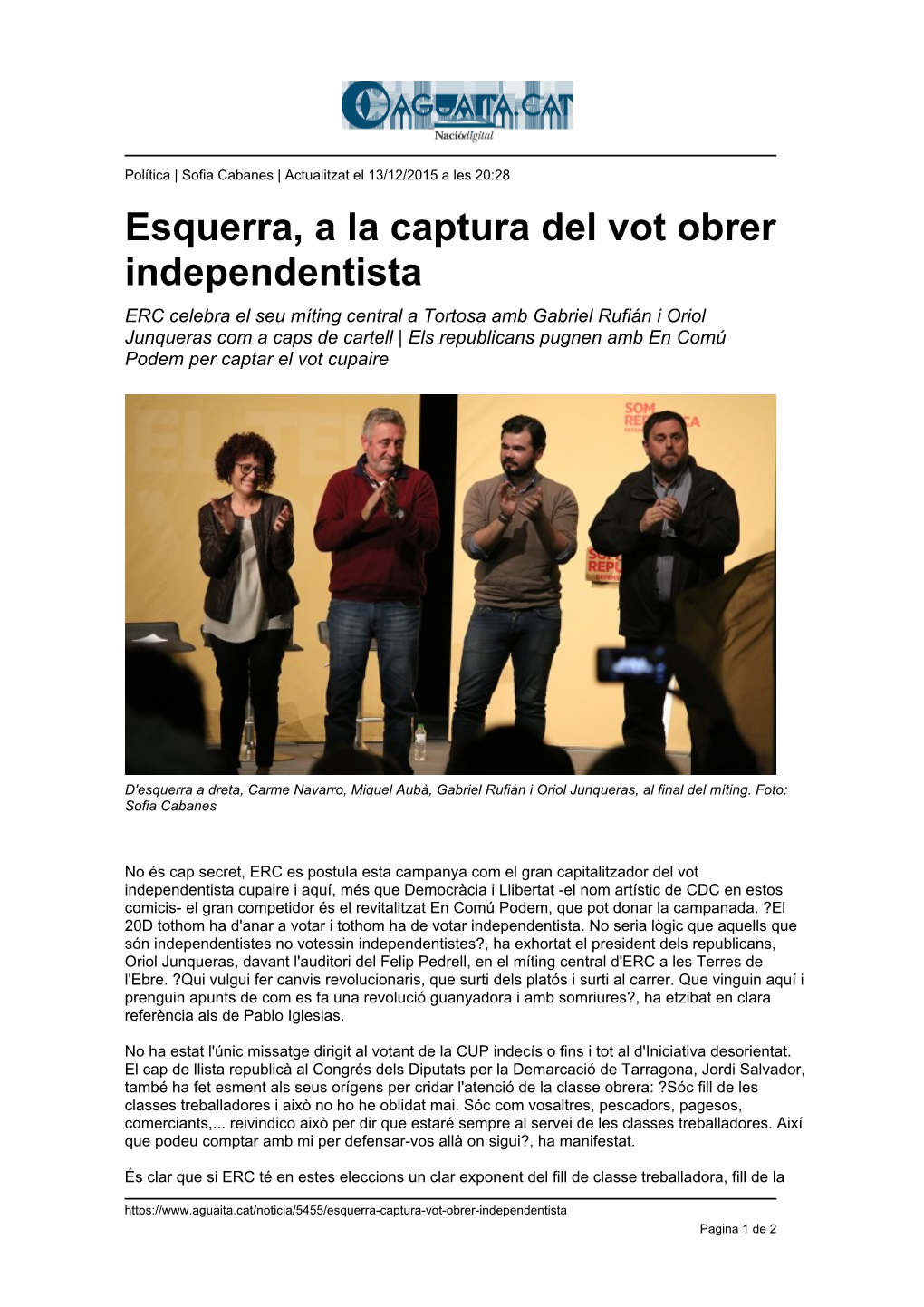 Esquerra, a La Captura Del Vot Obrer Independentista