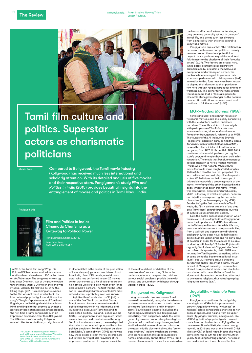 Tamil Film Culture and Politics. Superstar Actors As Charismatic