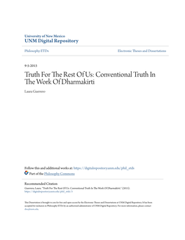 Conventional Truth in the Work of Dharmakīrti