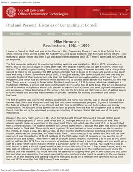 History of Computing at Cornell - Mike Newman